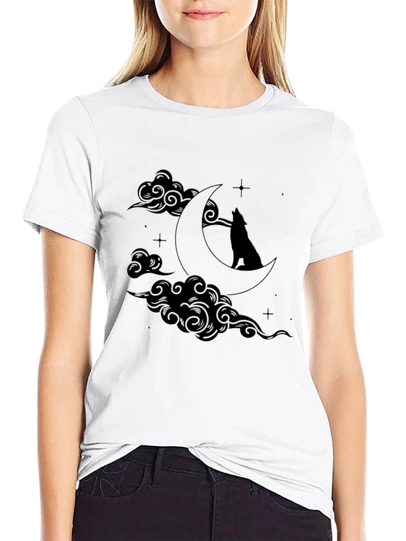Wolf Moon Graphic T-Shirt - Black Crew Neck Tee