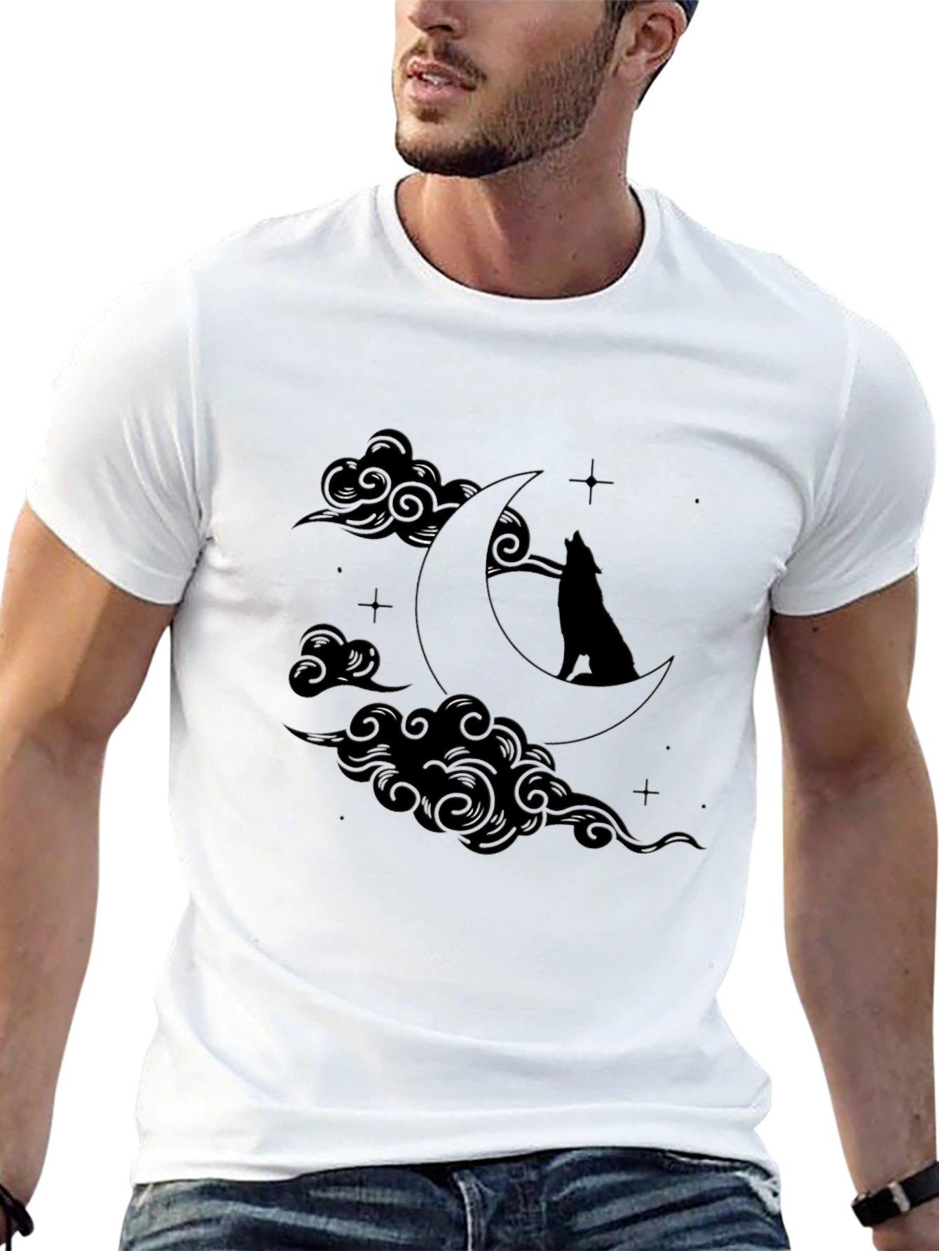 Wolf Moon Graphic T-Shirt - Black Crew Neck Tee