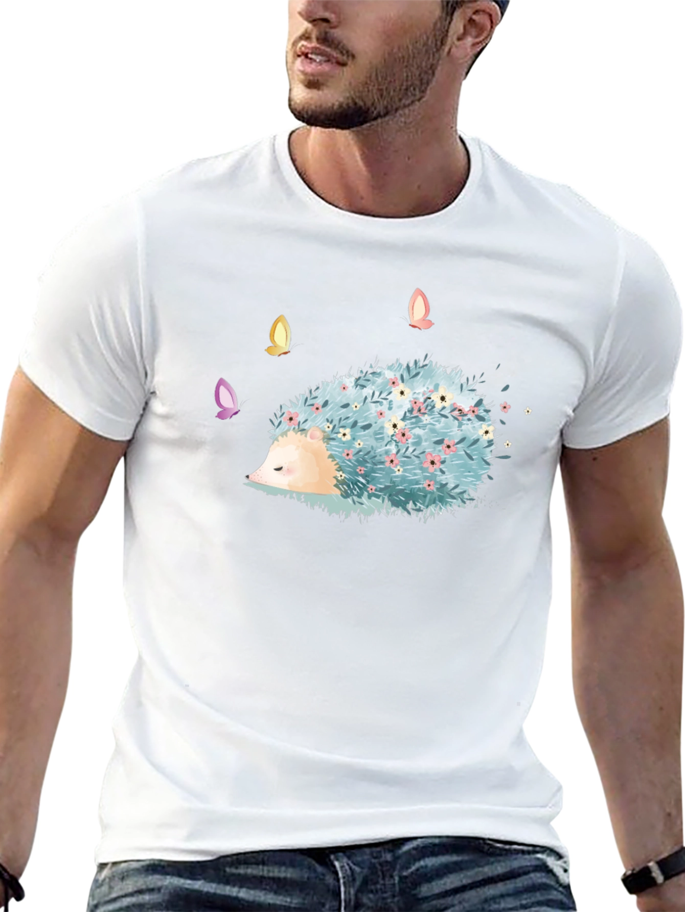 Whimsical Hedgehog T-Shirt - Floral Design