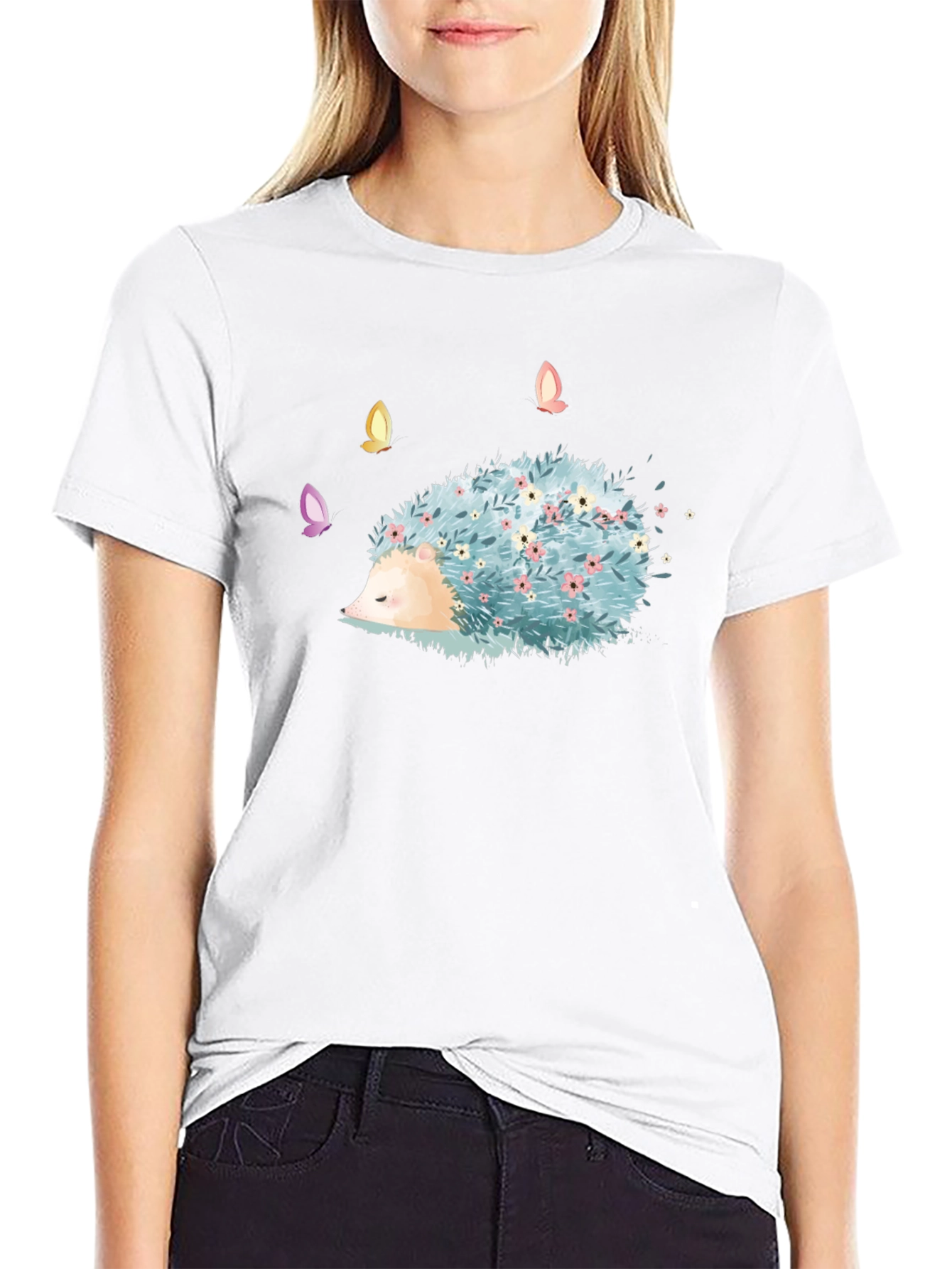 Whimsical Hedgehog T-Shirt - Floral Design