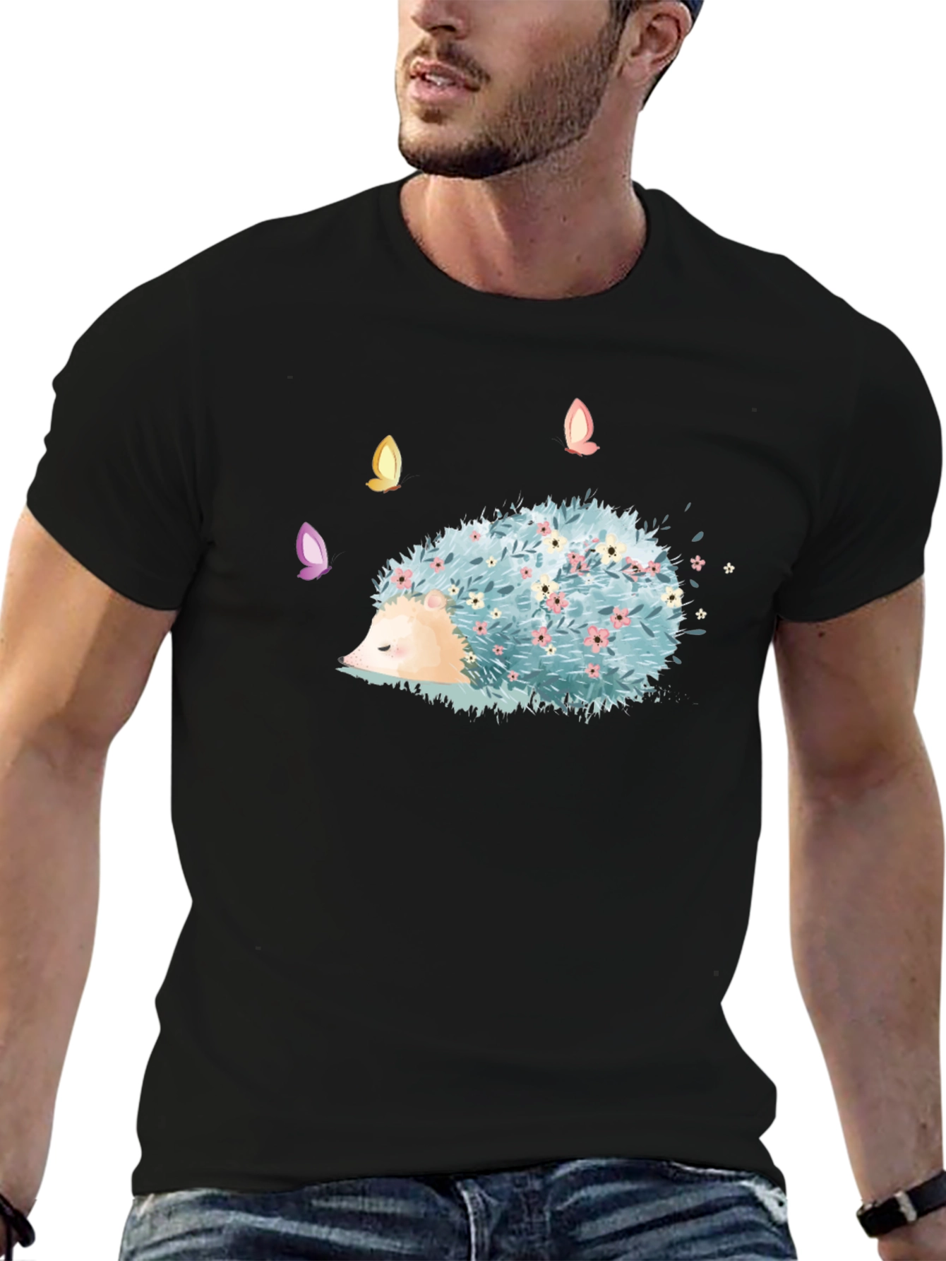 Whimsical Hedgehog T-Shirt - Floral Design