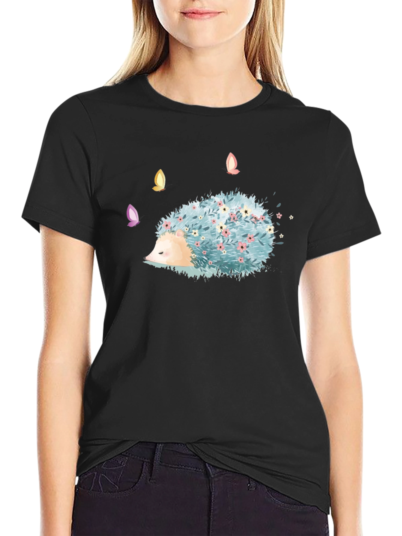 Whimsical Hedgehog T-Shirt - Floral Design