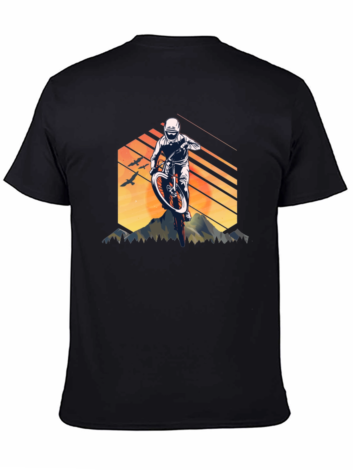 Mountain Biking Graphic Tee - Black Cotton Shirt