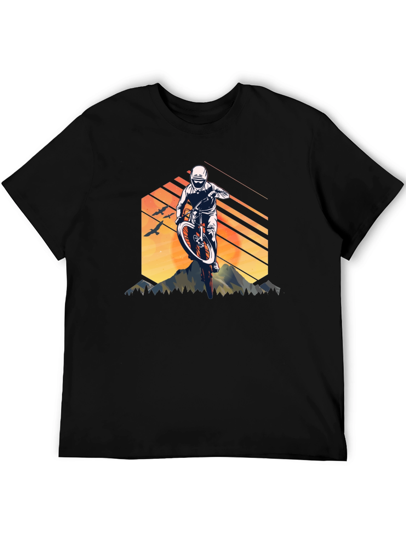 Mountain Biking Graphic Tee - Black Cotton Shirt