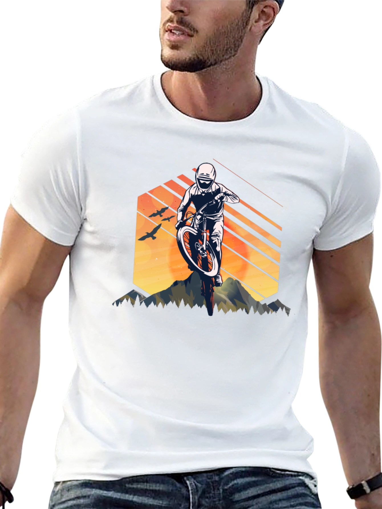 Mountain Biking Graphic Tee - Black Cotton Shirt