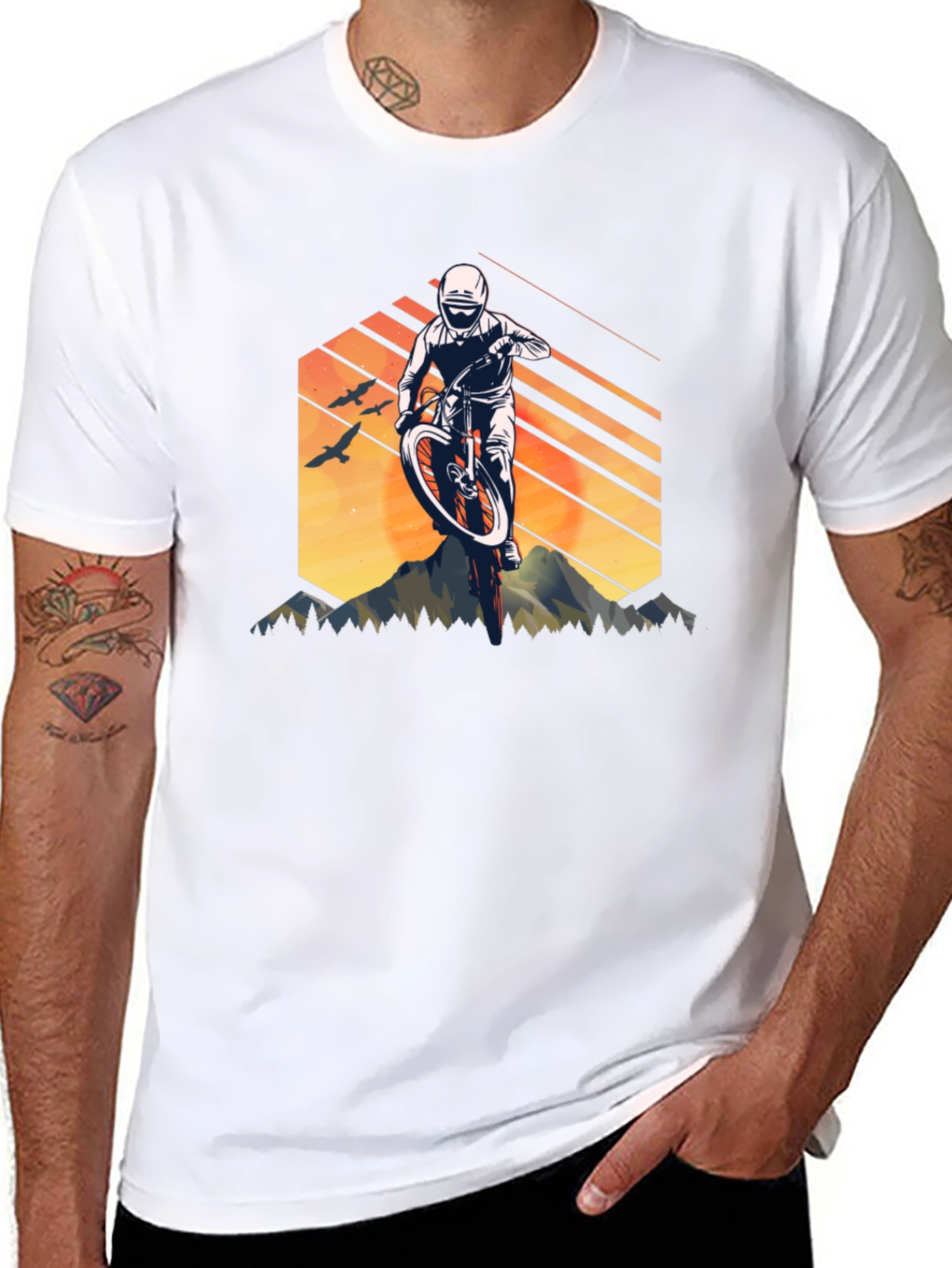 Mountain Biking Graphic Tee - Black Cotton Shirt