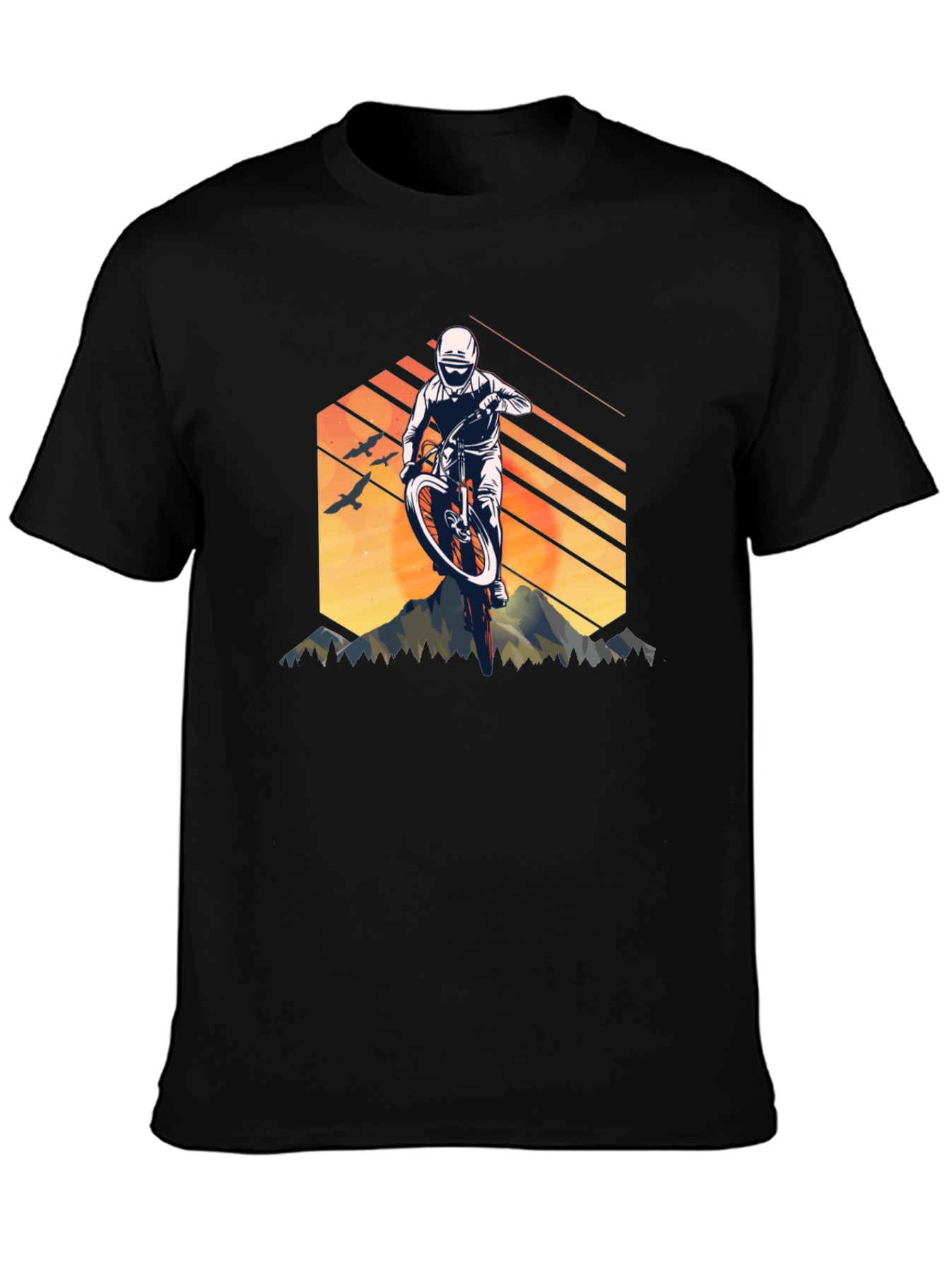 Mountain Biking Graphic Tee - Black Cotton Shirt