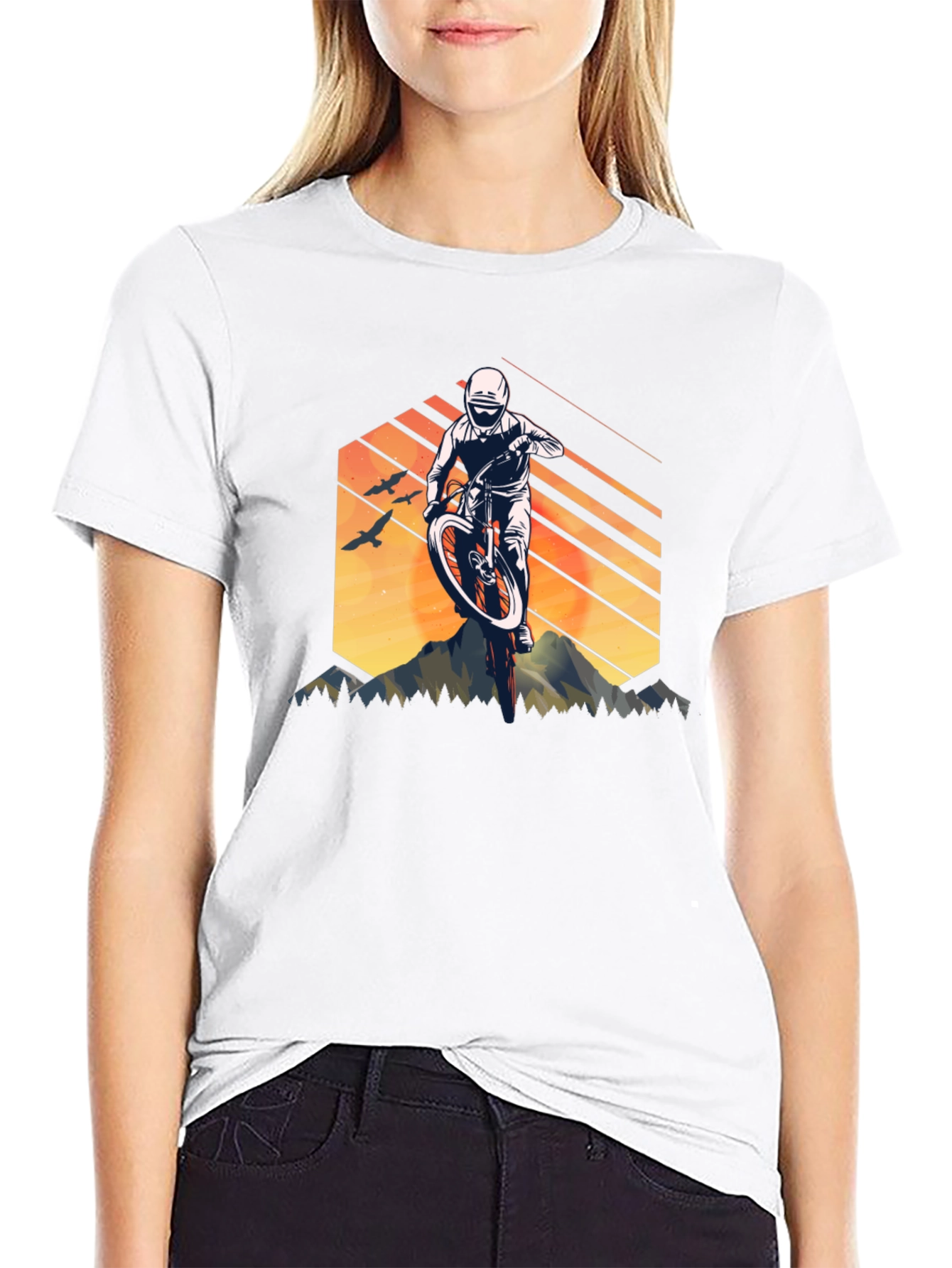 Mountain Biking Graphic Tee - Black Cotton Shirt