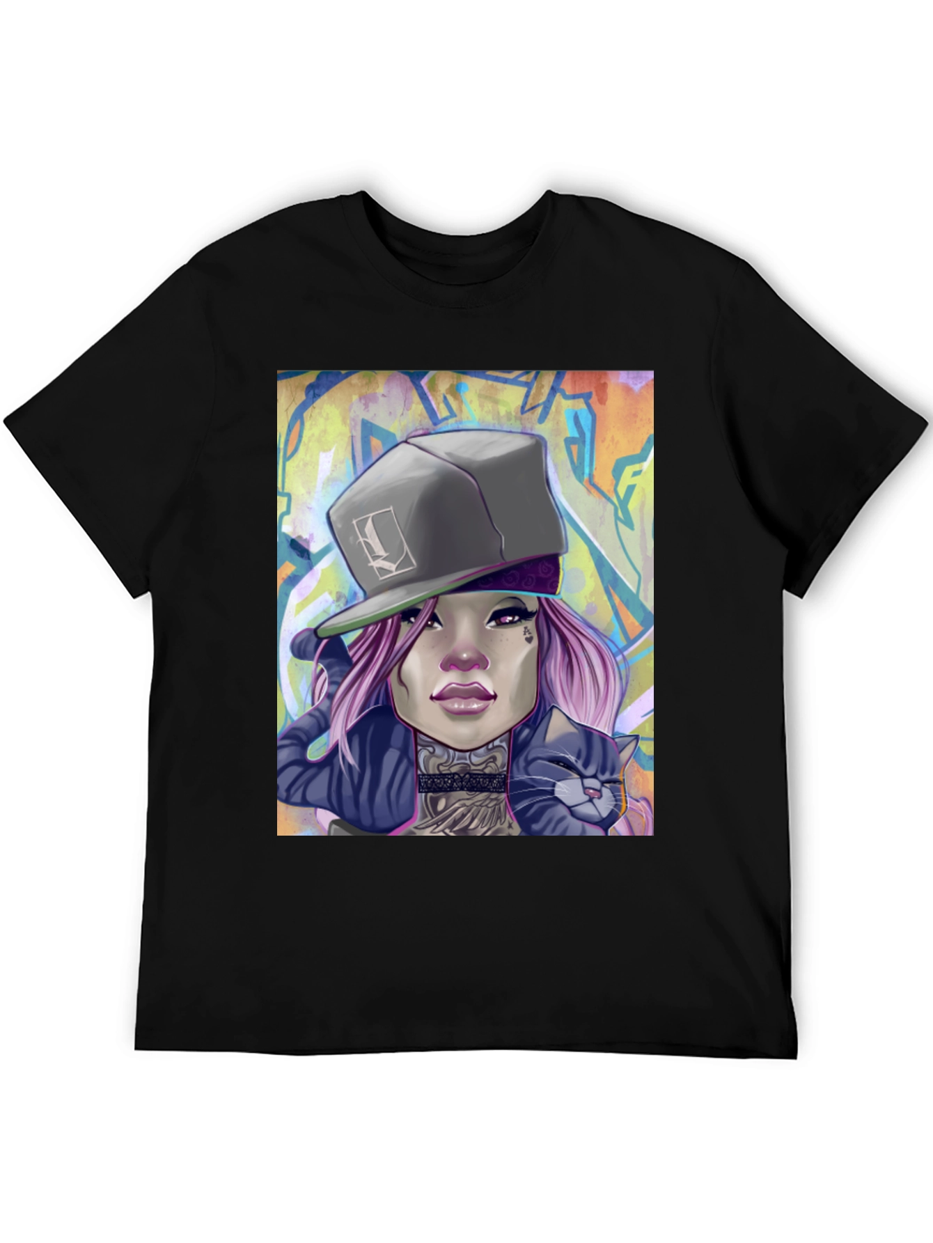 Cool Graphic Tee - Woman with Cat