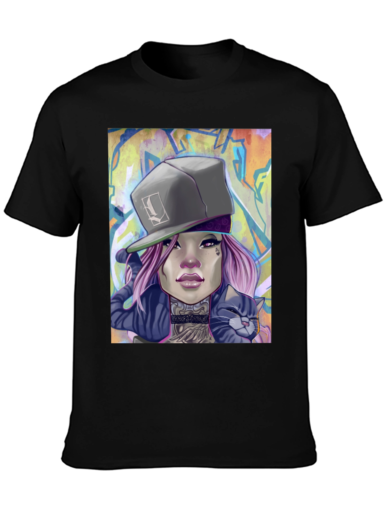 Cool Graphic Tee - Woman with Cat