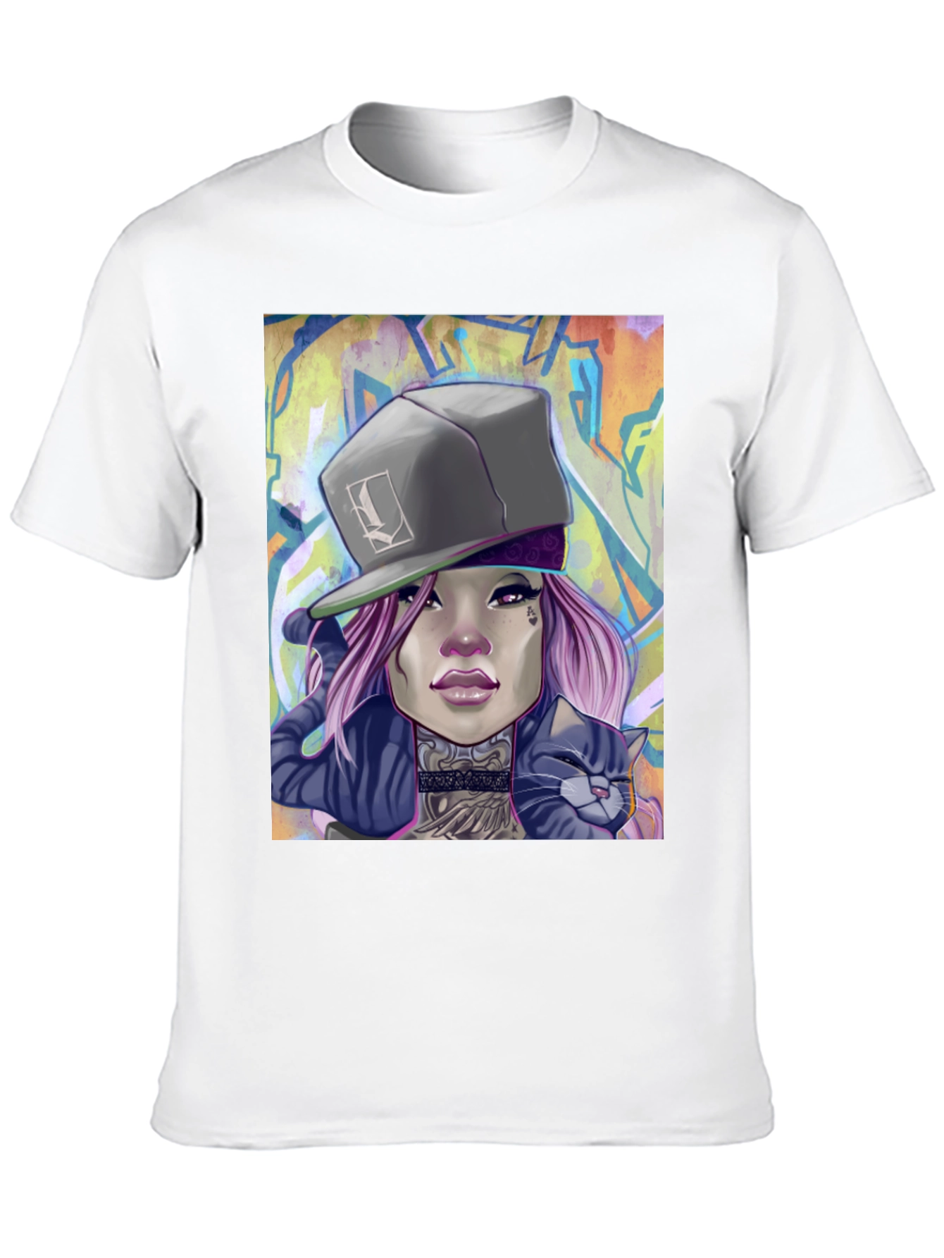 Cool Graphic Tee - Woman with Cat