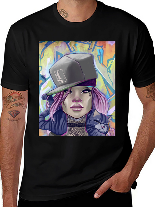Cool Graphic Tee - Woman with Cat