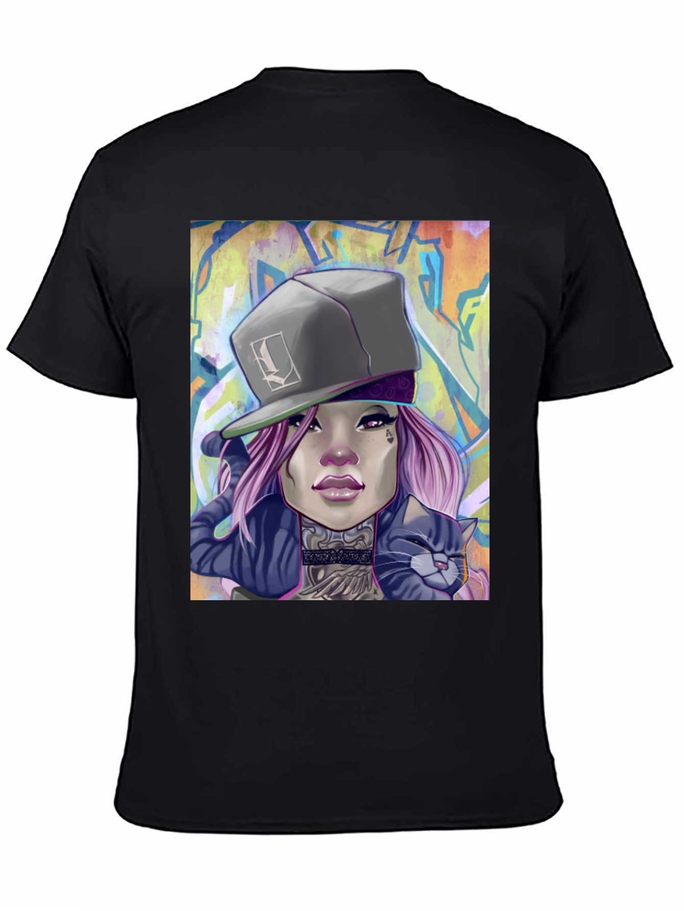 Cool Graphic Tee - Woman with Cat