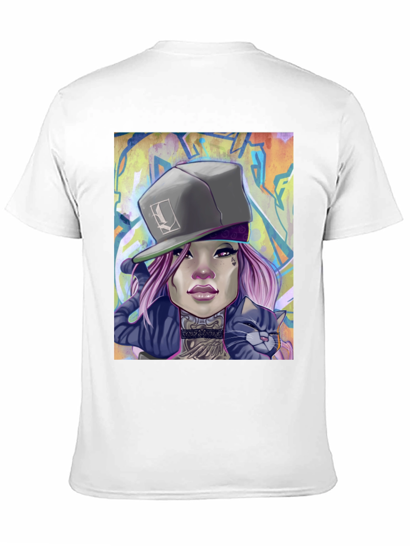Cool Graphic Tee - Woman with Cat