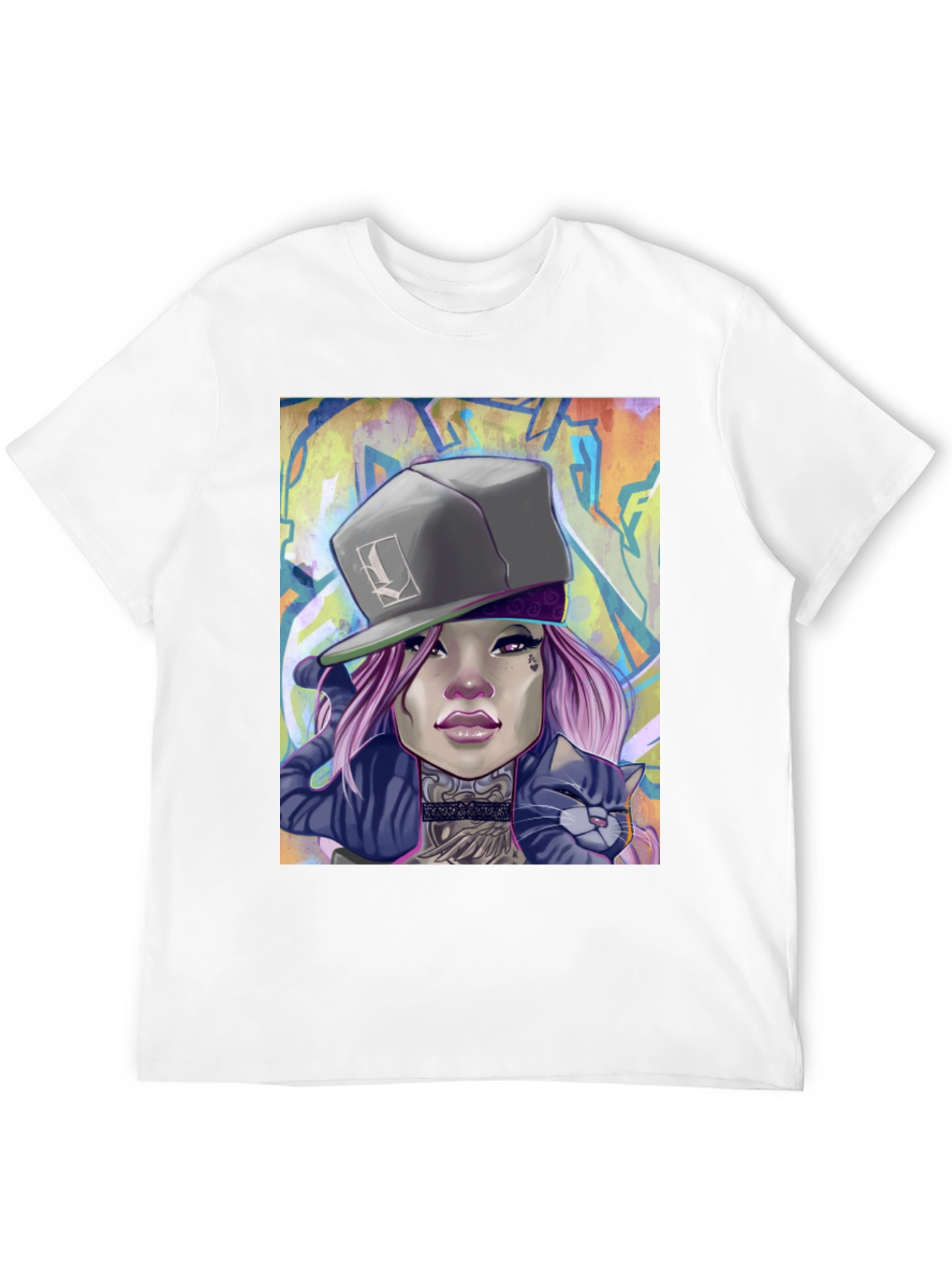 Cool Graphic Tee - Woman with Cat