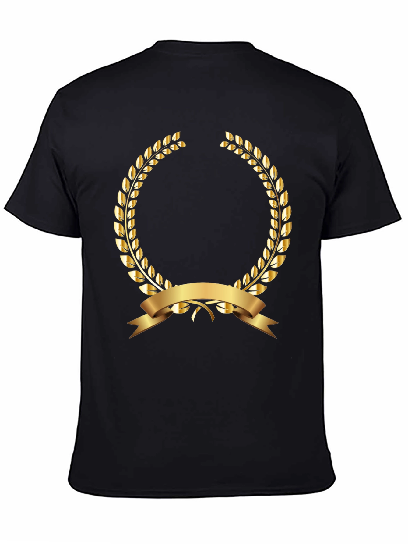 Elegant Black T-Shirt with Gold Laurel Wreath Design