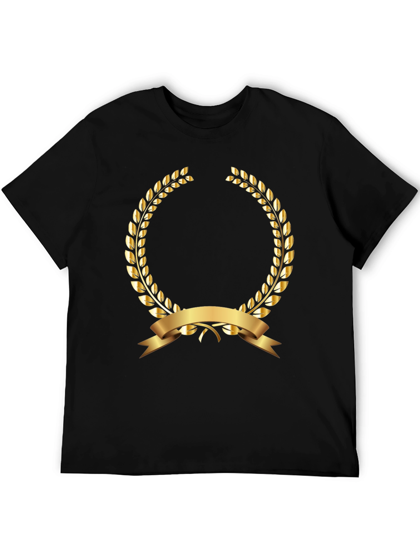 Elegant Black T-Shirt with Gold Laurel Wreath Design