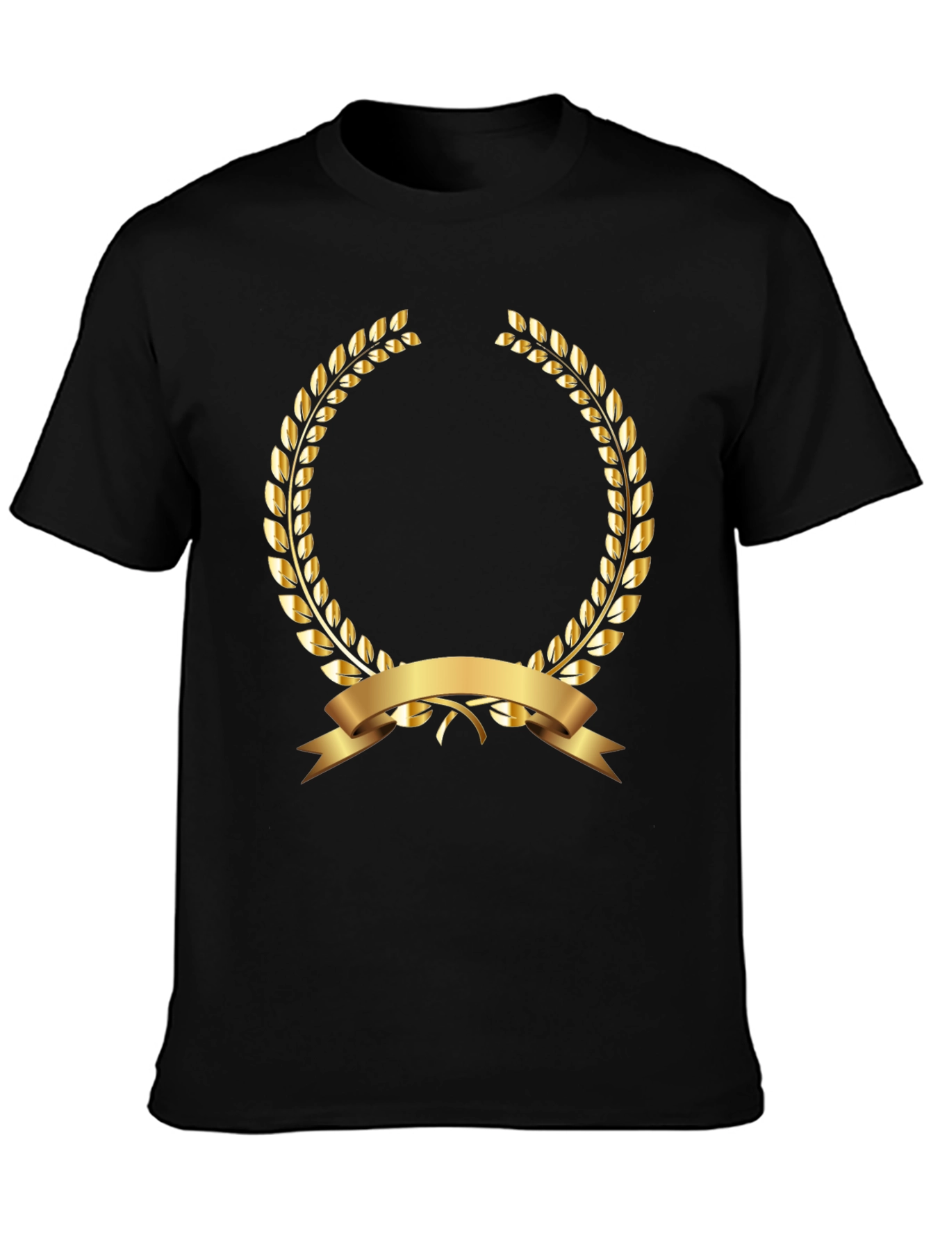Elegant Black T-Shirt with Gold Laurel Wreath Design