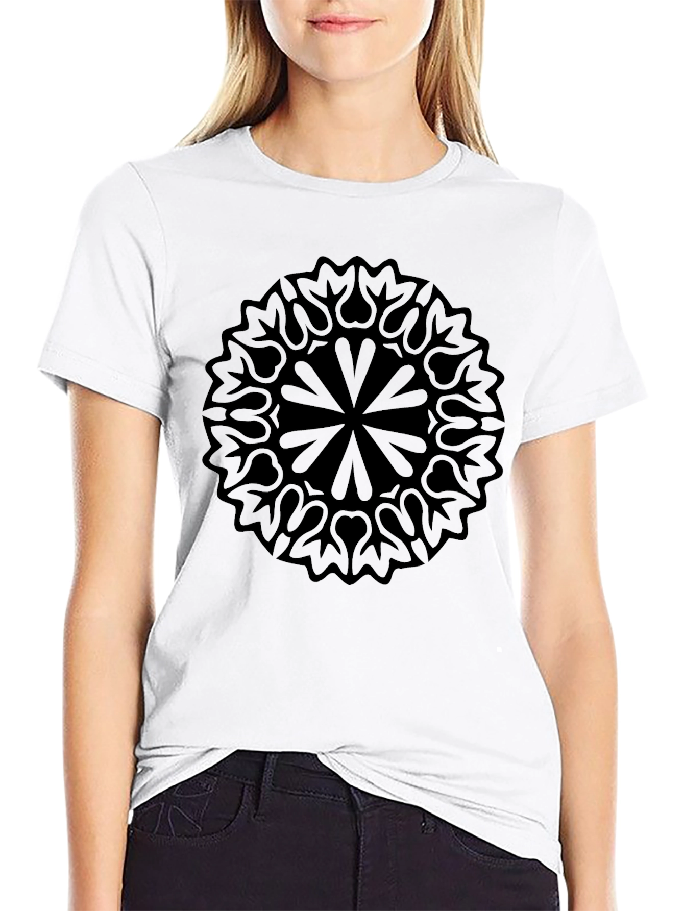 Black Mandala Graphic Print Mens T-Shirt