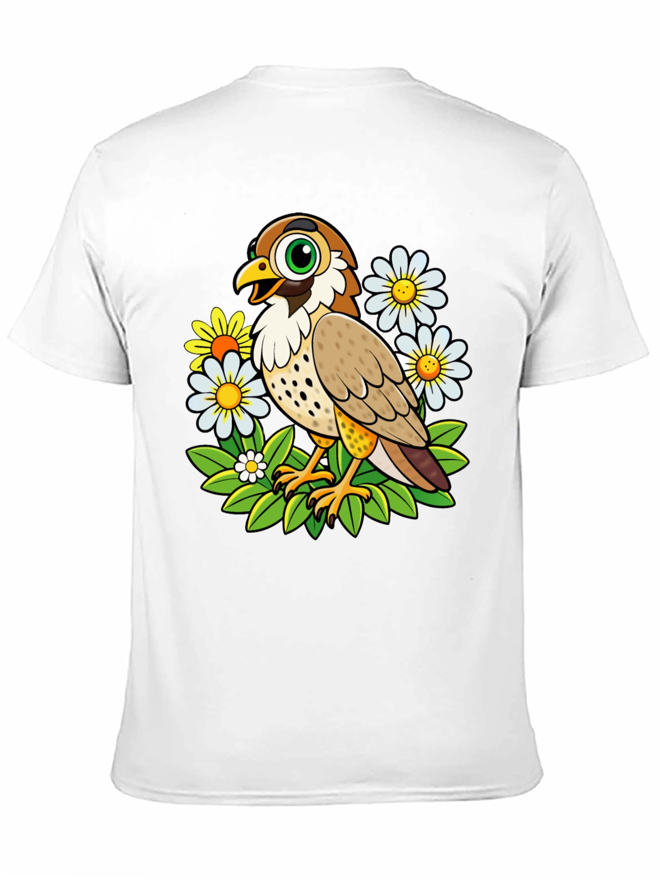 Cartoon Bird and Flower Graphic T-Shirt
