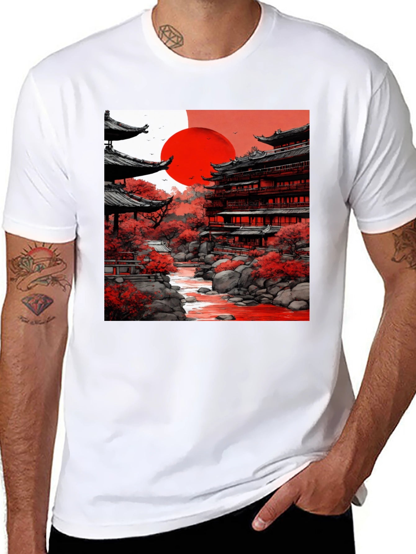 Japanese Temple T-Shirt - Red Sun Tee