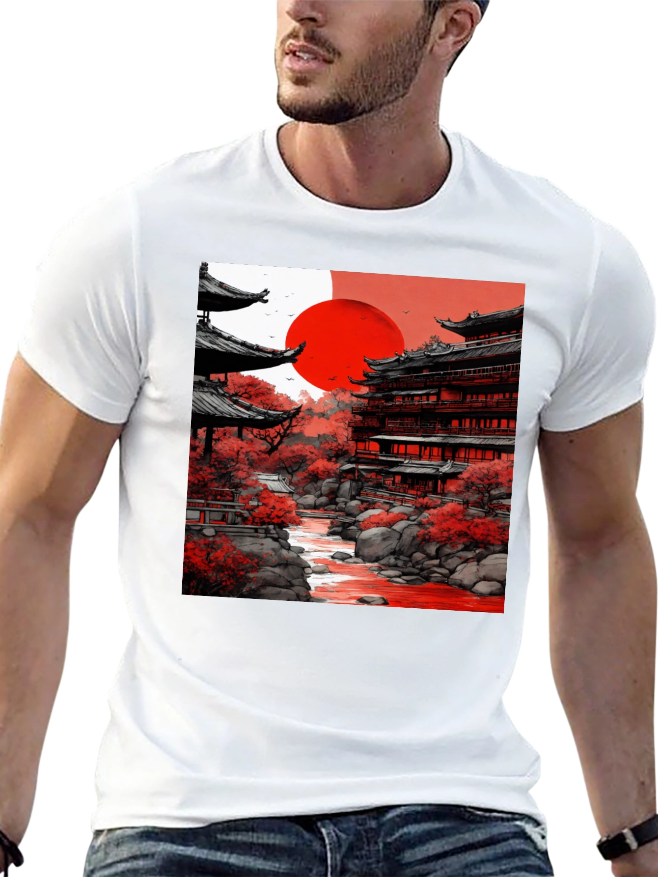 Japanese Temple T-Shirt - Red Sun Tee
