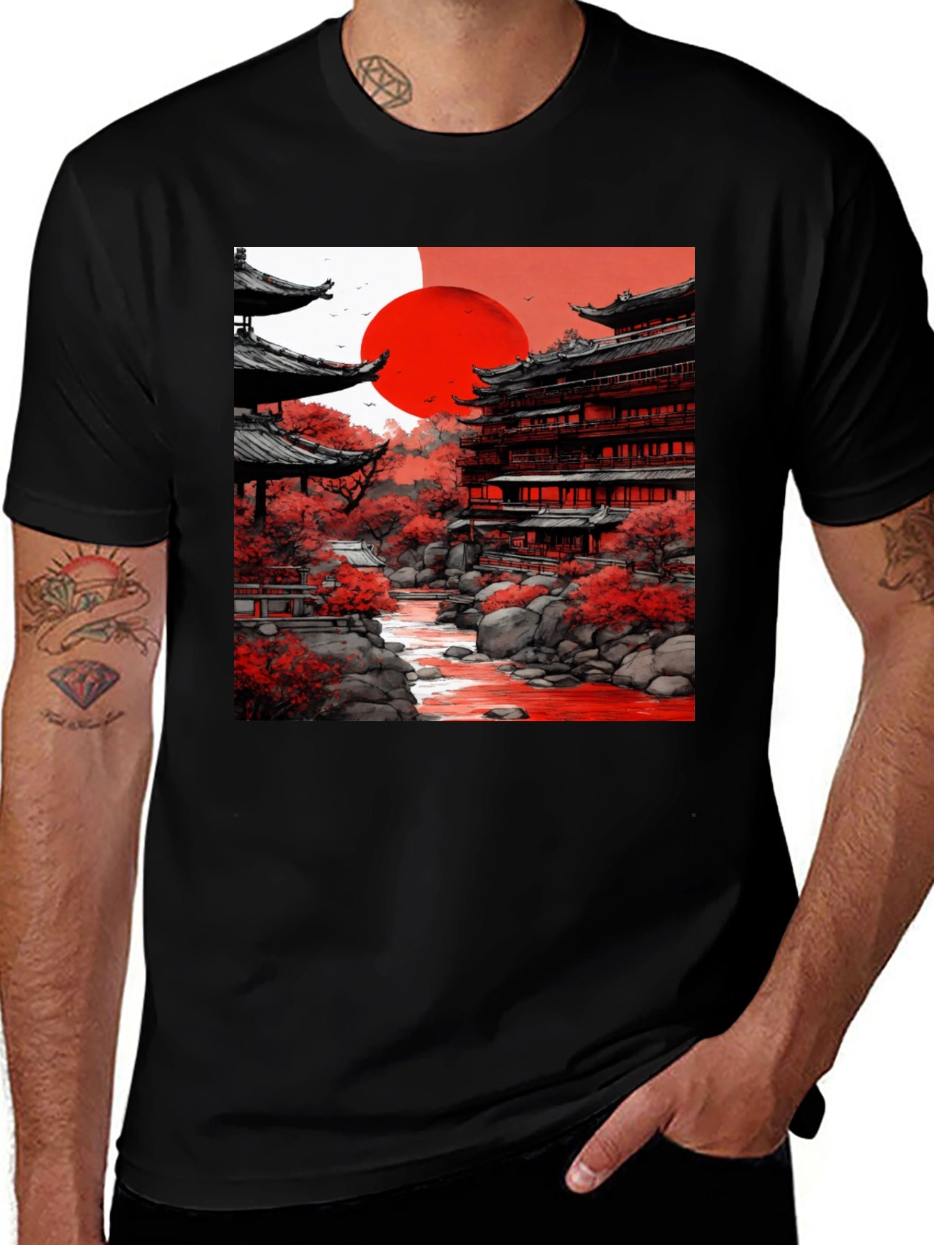 Japanese Temple T-Shirt - Red Sun Tee