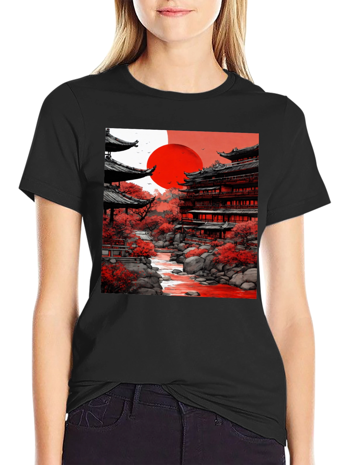 Japanese Temple T-Shirt - Red Sun Tee