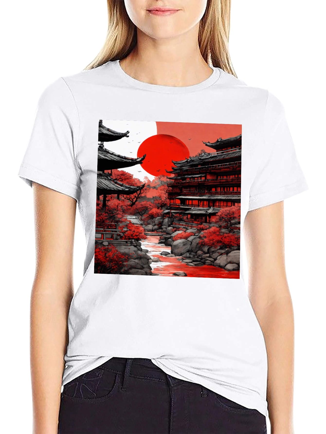 Japanese Temple T-Shirt - Red Sun Tee