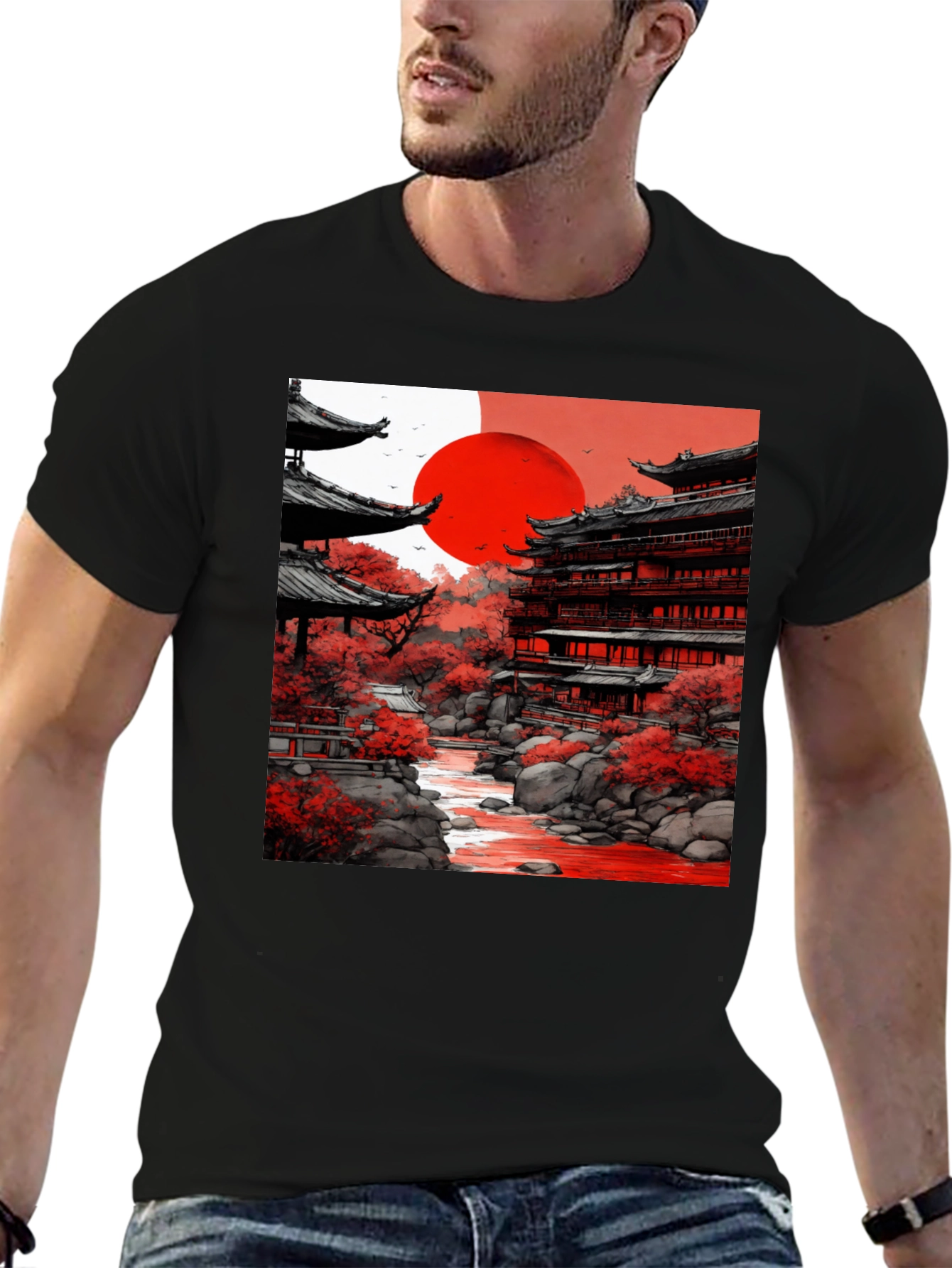 Japanese Temple T-Shirt - Red Sun Tee