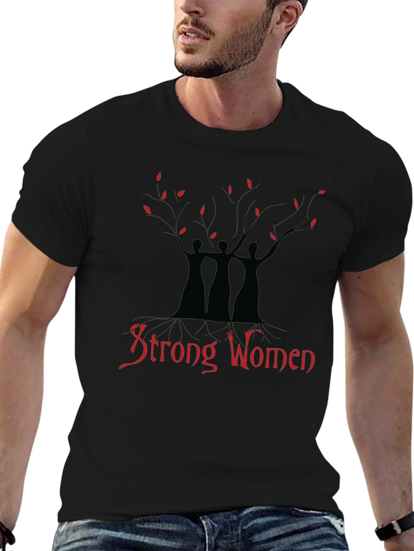 Strong Women Tree Graphic T-Shirt - Black