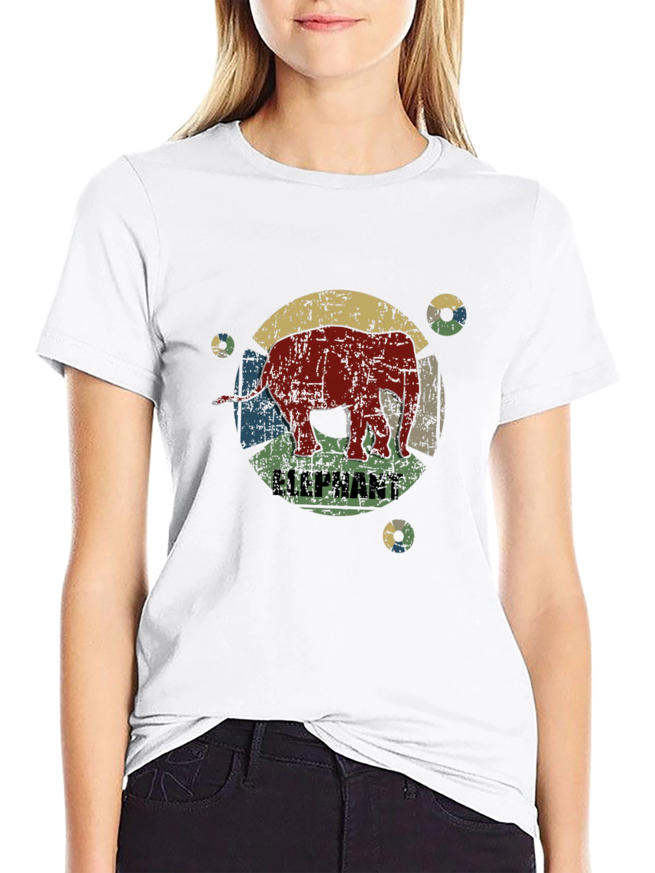 Retro Elephant Graphic Print T-Shirt