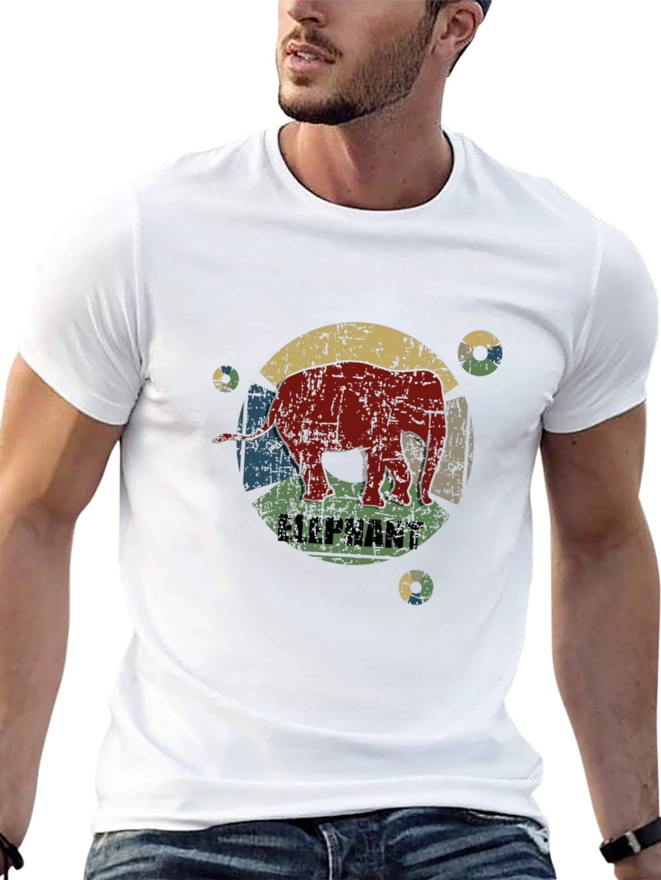 Retro Elephant Graphic Print T-Shirt