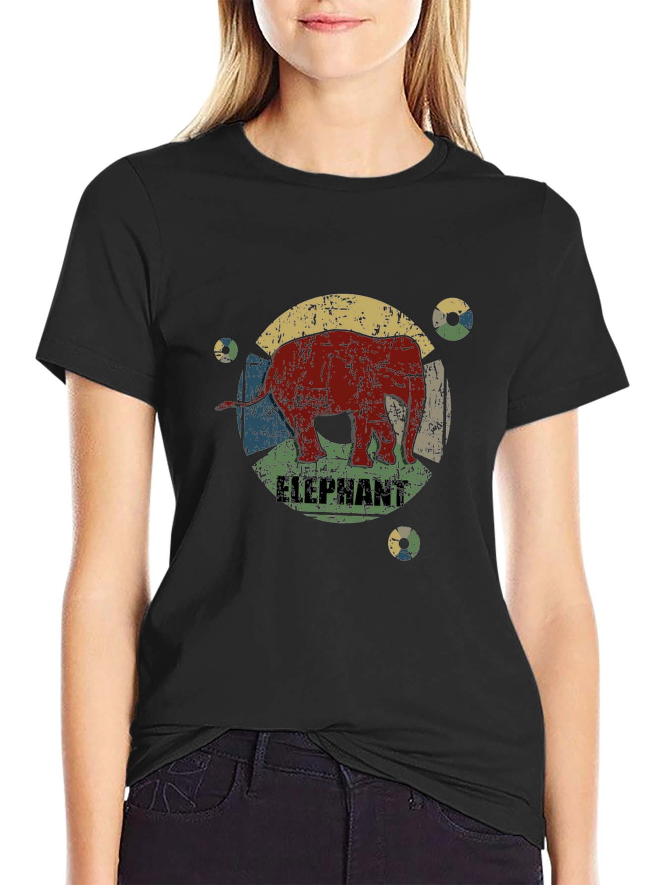 Retro Elephant Graphic Print T-Shirt