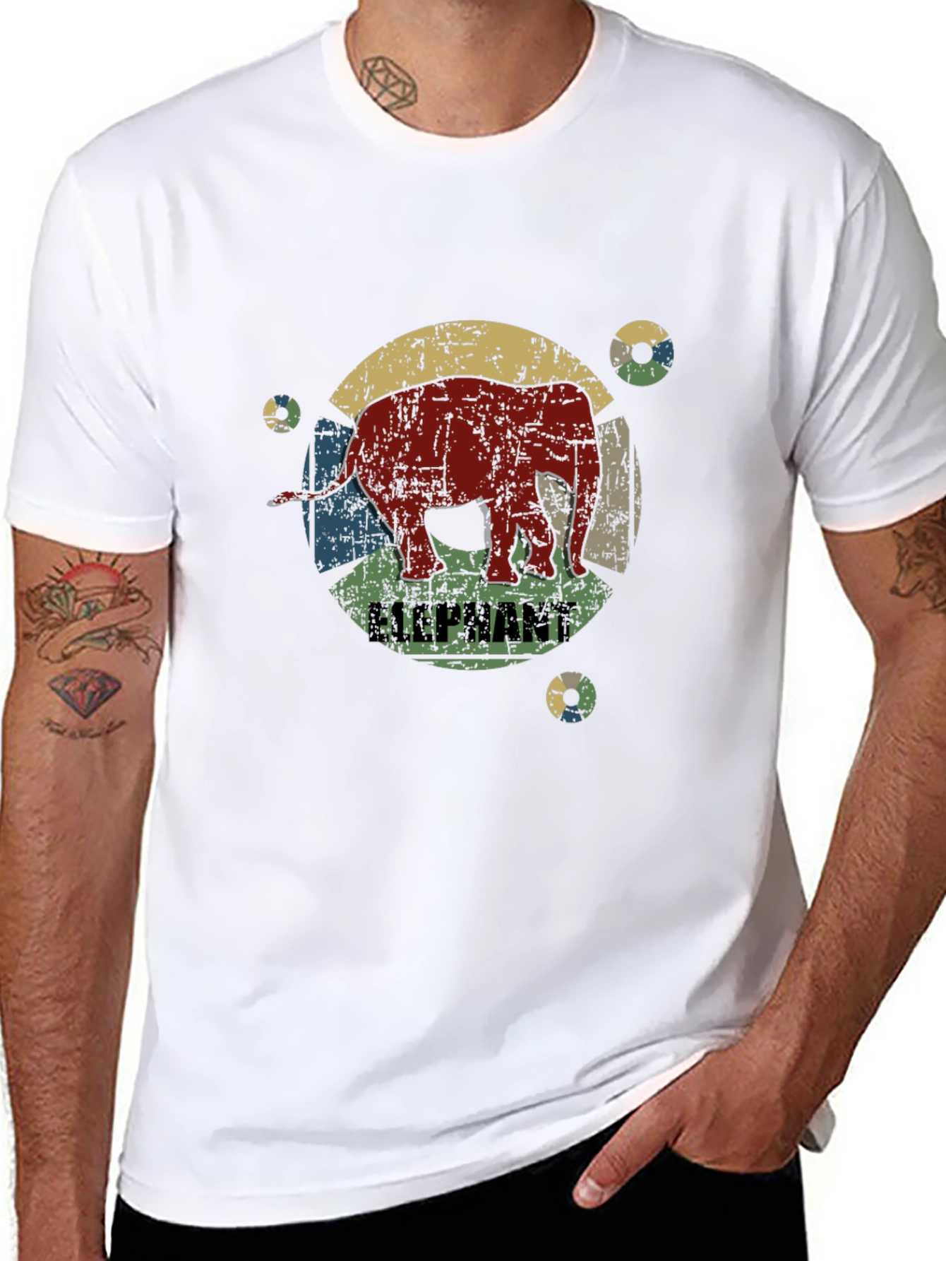 Retro Elephant Graphic Print T-Shirt