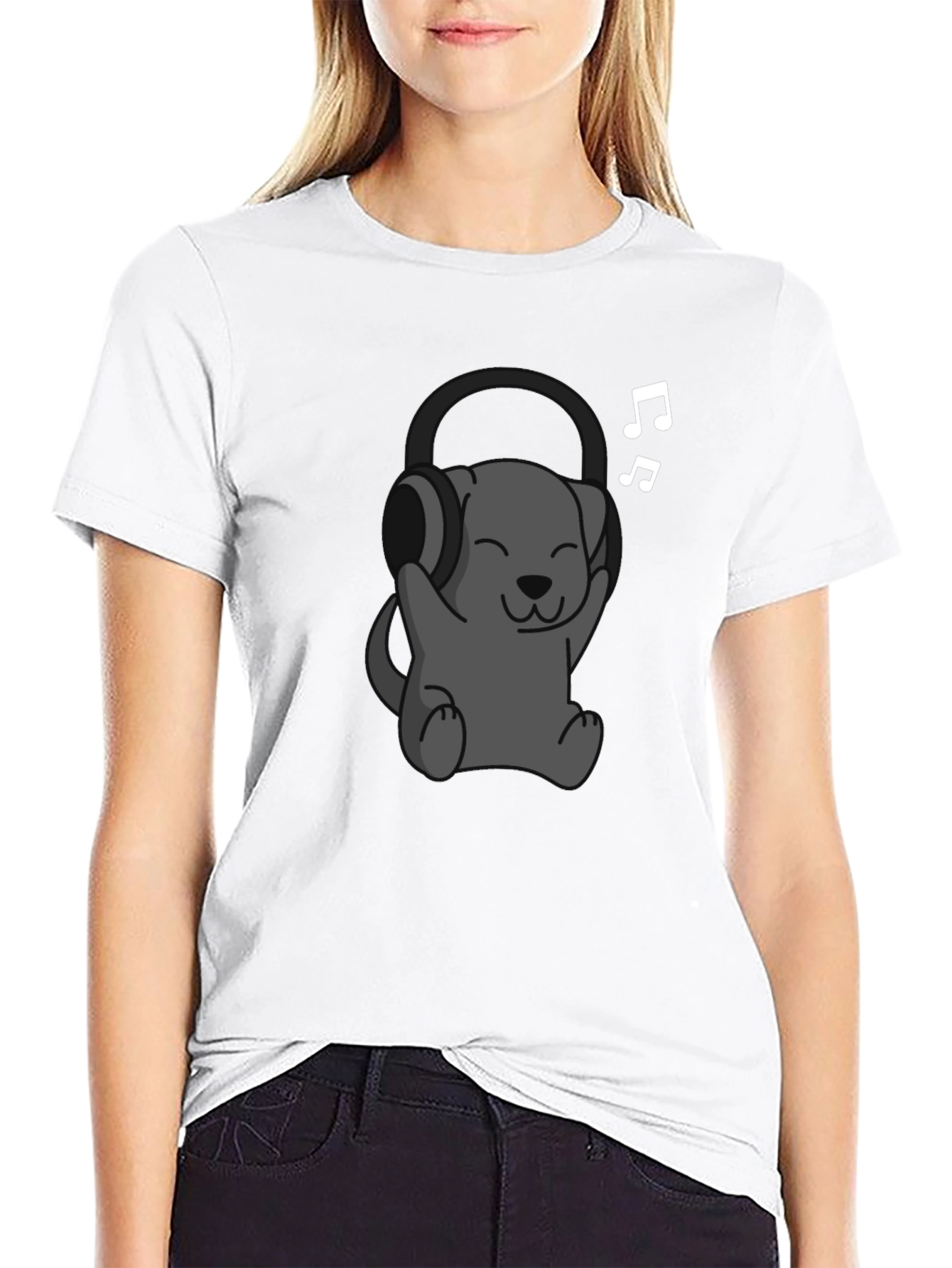 Cartoon Dog Wearing Headphones T-Shirt