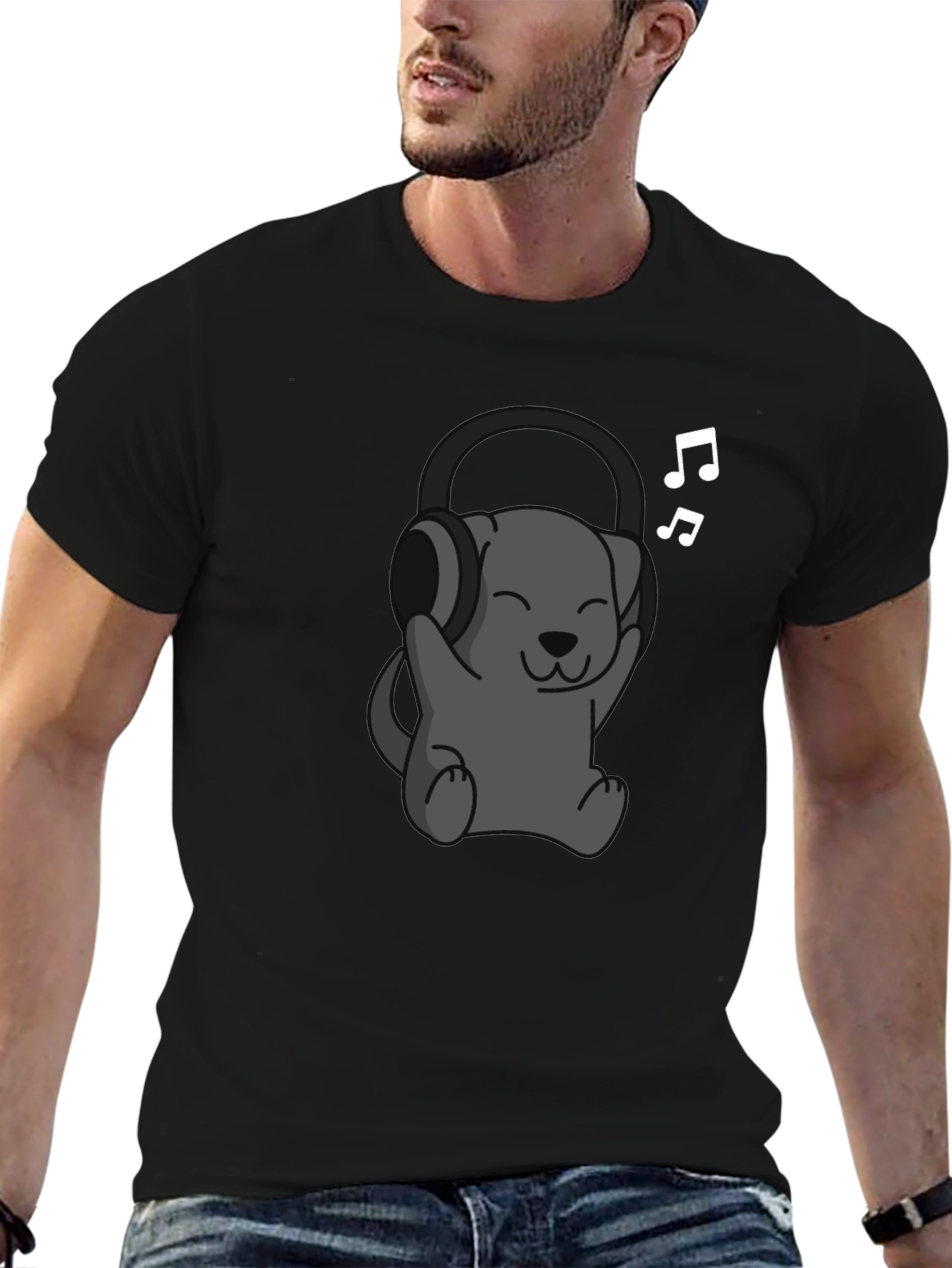 Cartoon Dog Wearing Headphones T-Shirt