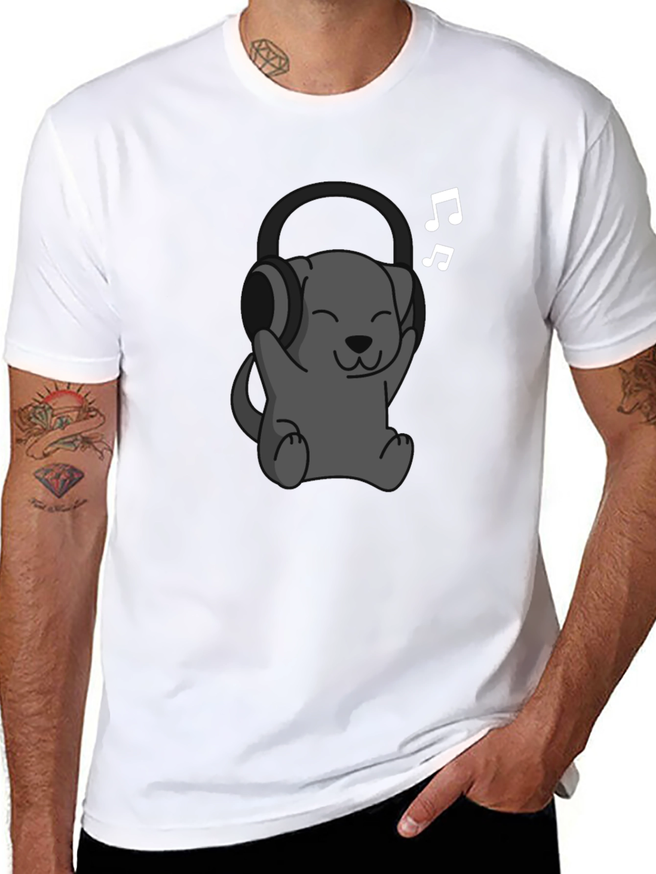 Cartoon Dog Wearing Headphones T-Shirt