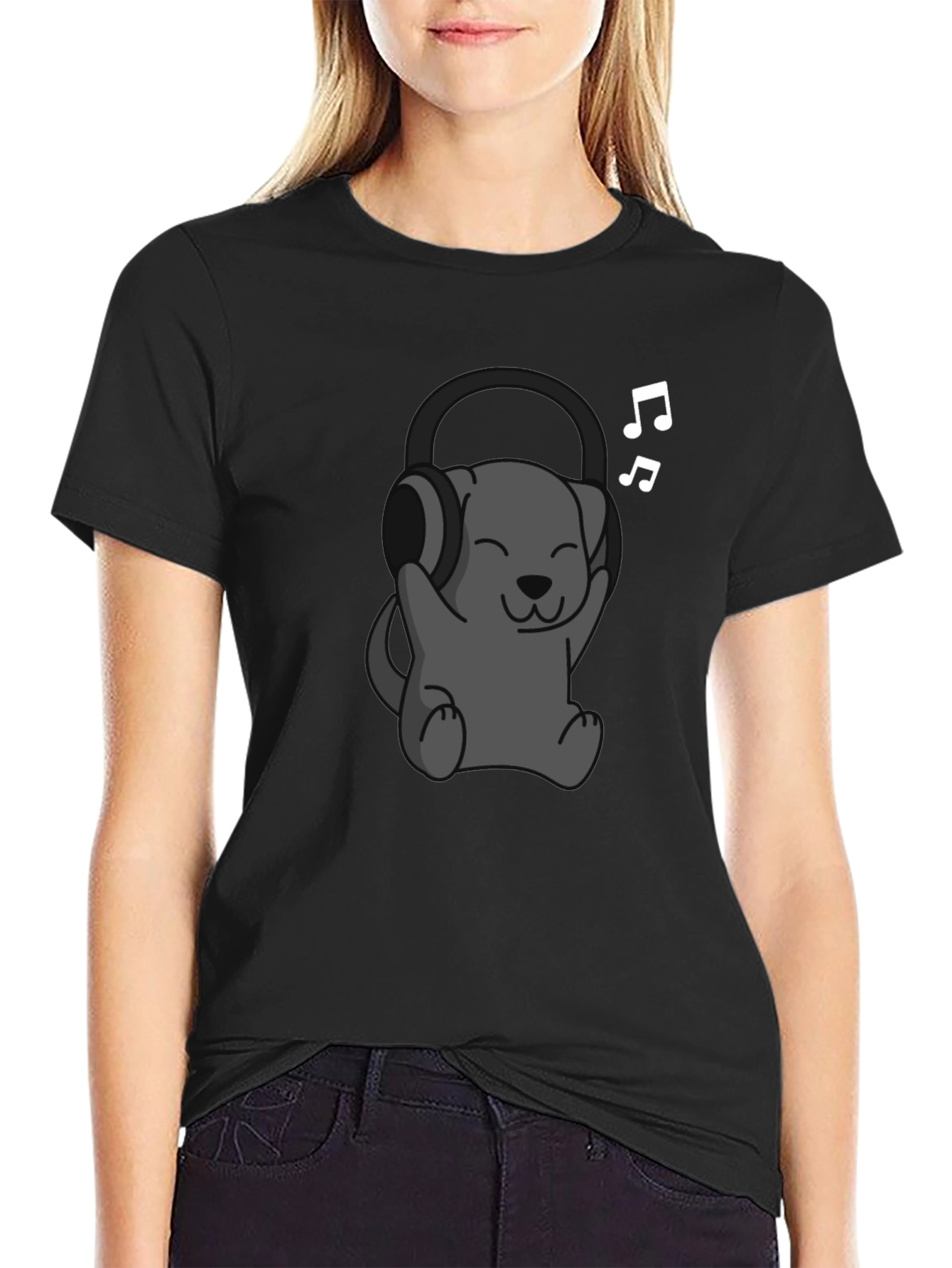 Cartoon Dog Wearing Headphones T-Shirt