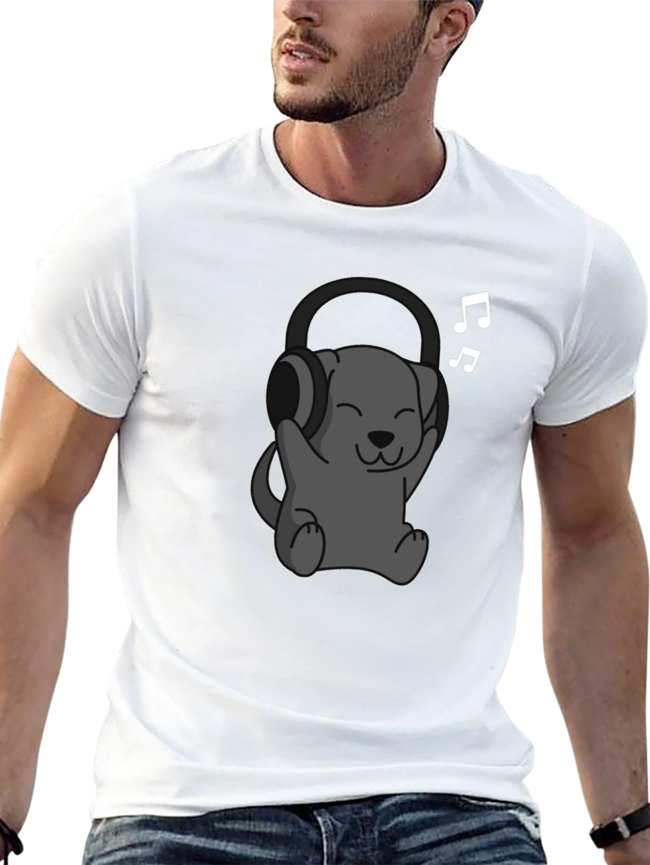 Cartoon Dog Wearing Headphones T-Shirt