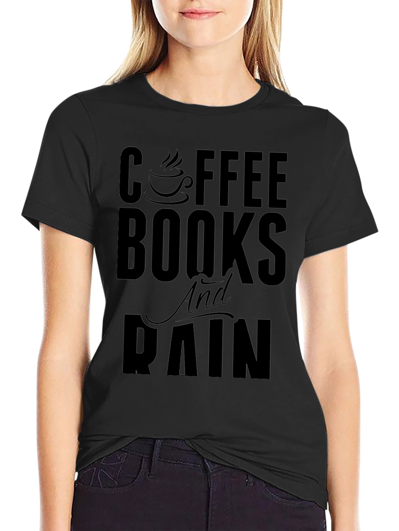 Coffee Books and Rain Black Graphic Tee
