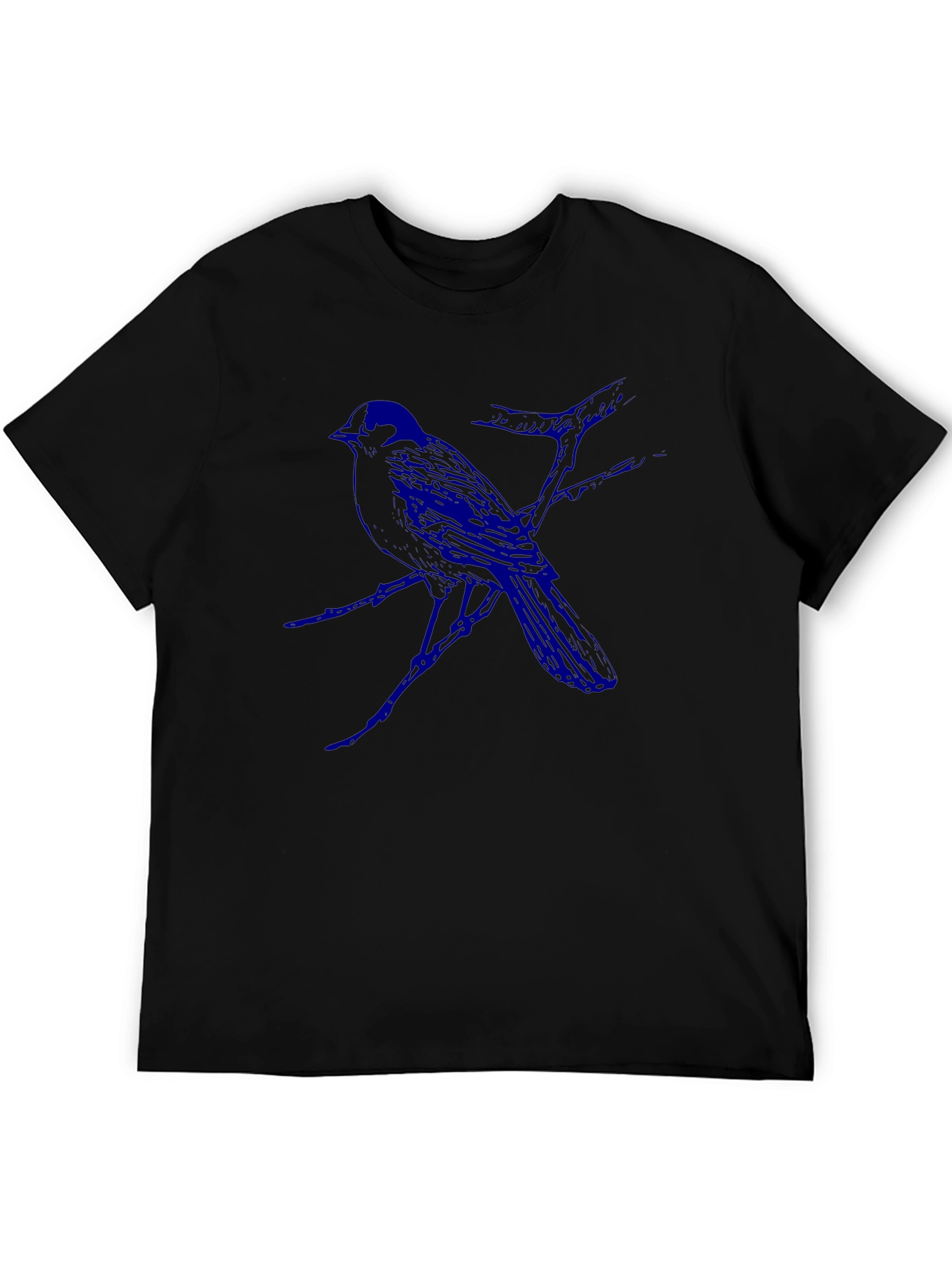Mens Black T-Shirt with Blue Bird Design