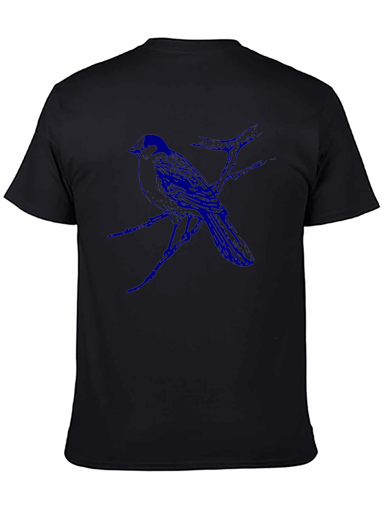 Mens Black T-Shirt with Blue Bird Design