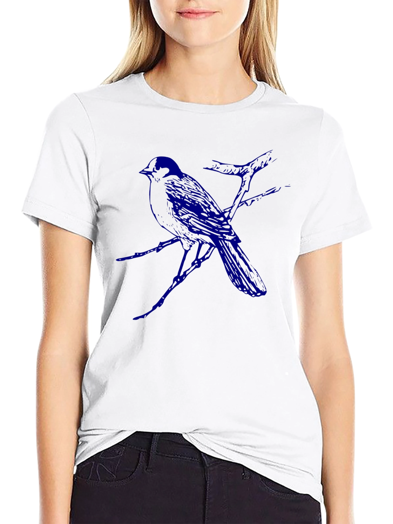 Mens Black T-Shirt with Blue Bird Design
