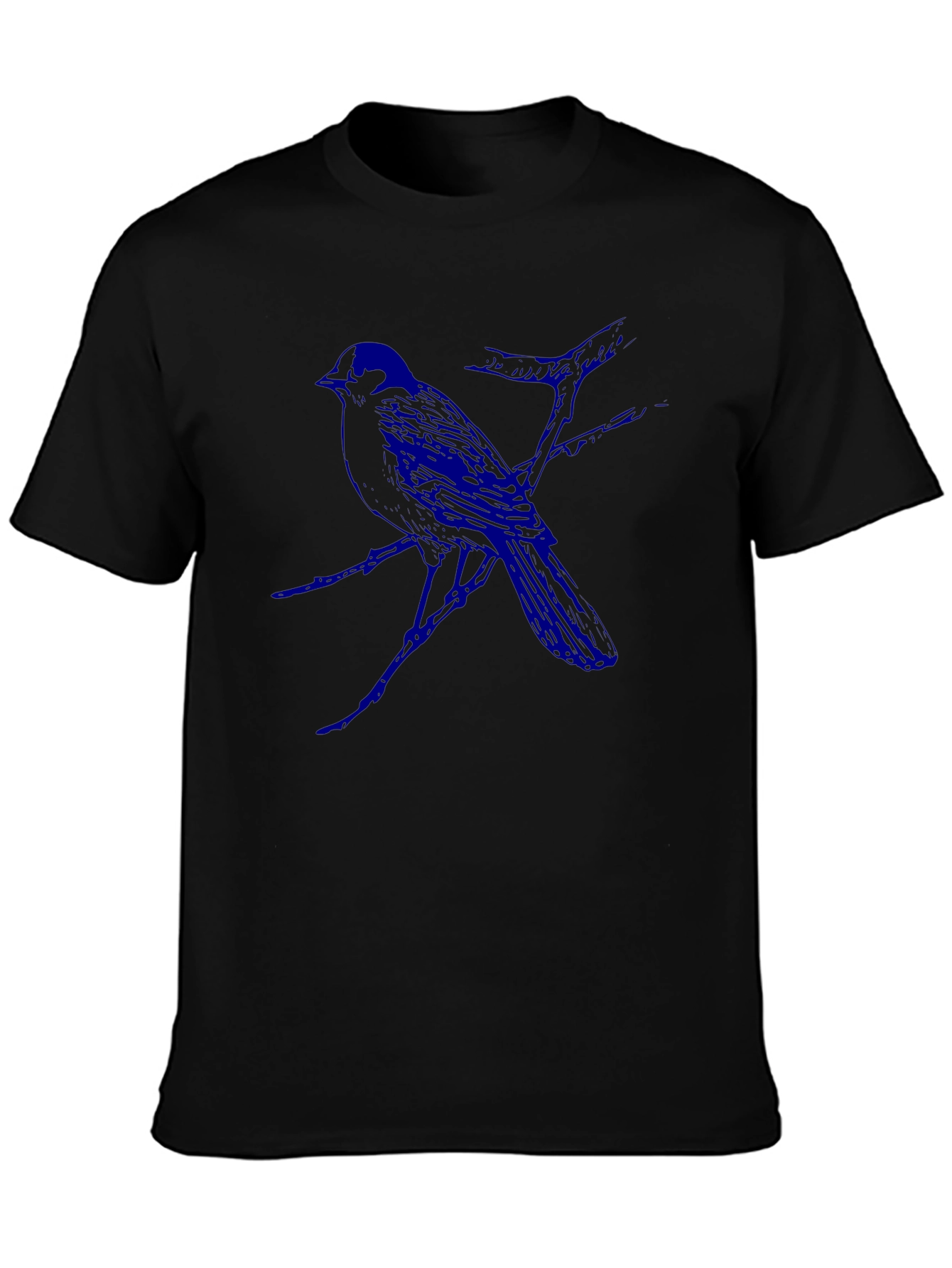Mens Black T-Shirt with Blue Bird Design