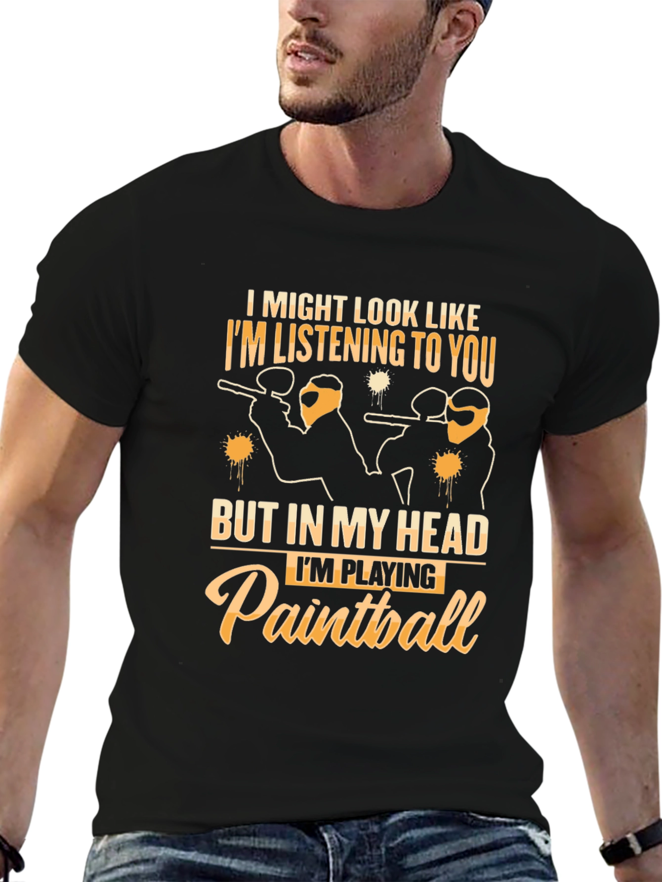 Paintball Player Graphic Tee - Black Cotton