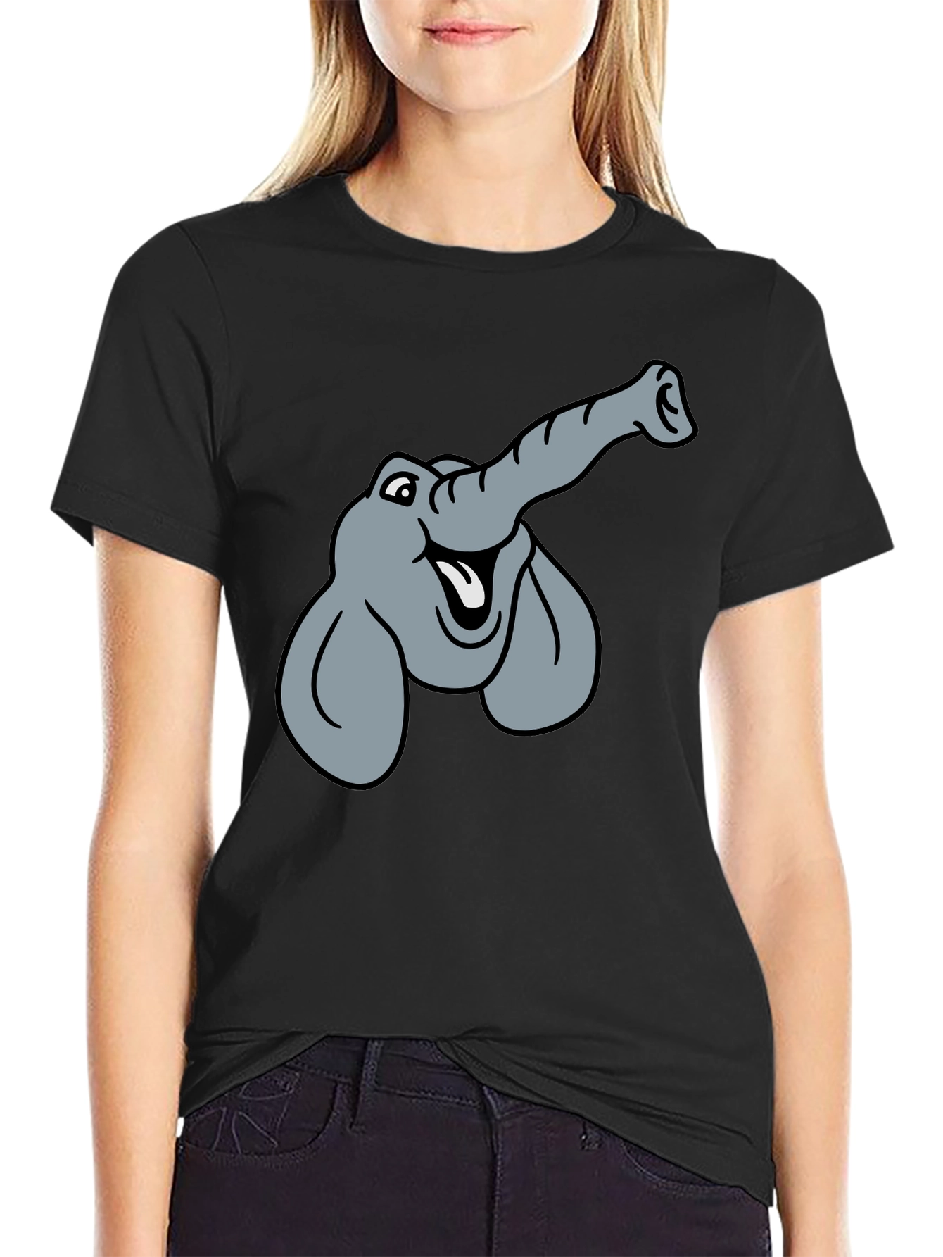 Elephant Cartoon Graphic T-Shirt - Unisex Black Tee