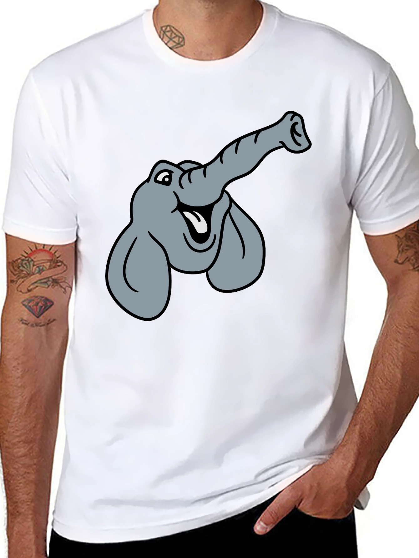Elephant Cartoon Graphic T-Shirt - Unisex Black Tee
