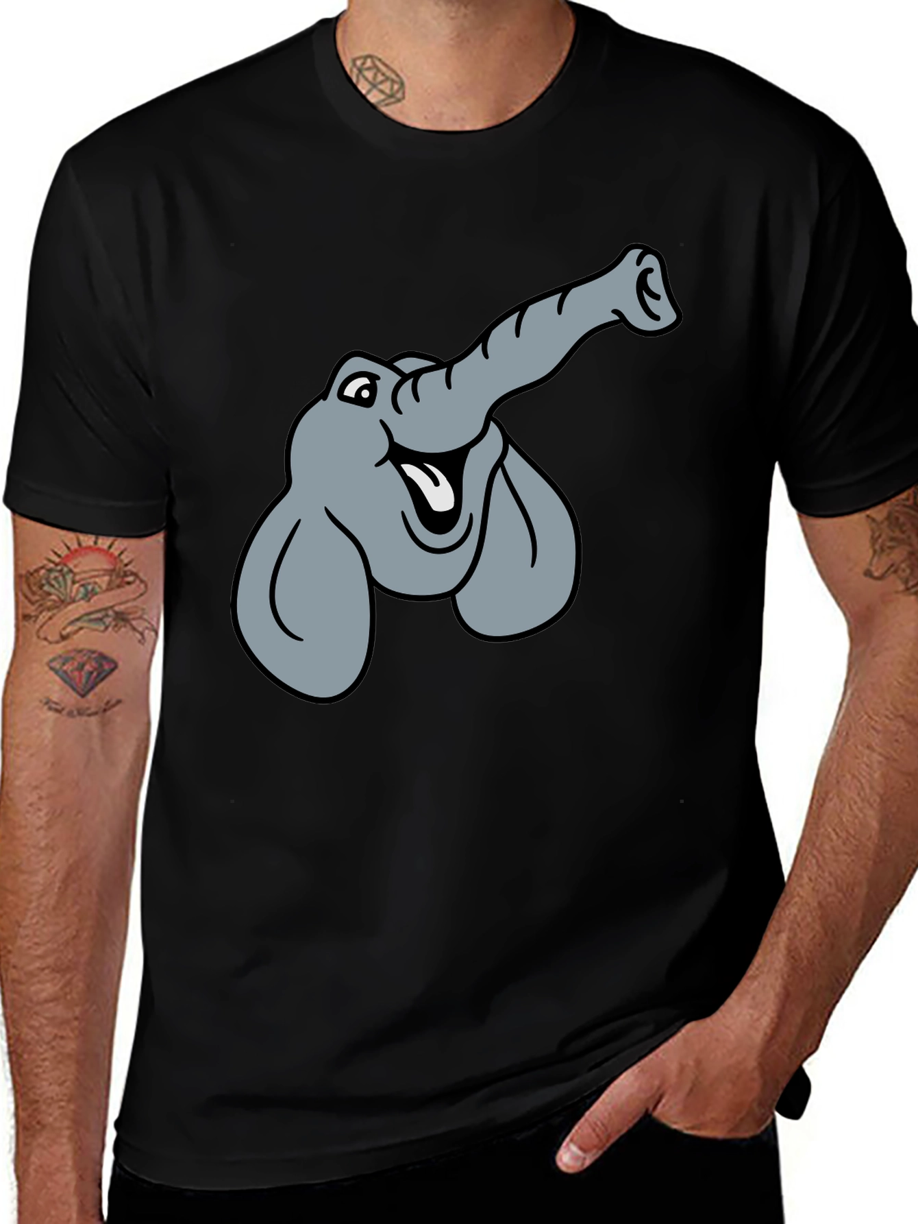 Elephant Cartoon Graphic T-Shirt - Unisex Black Tee