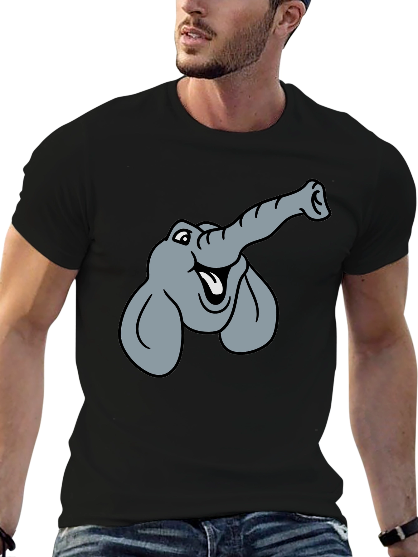 Elephant Cartoon Graphic T-Shirt - Unisex Black Tee